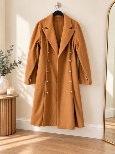 Camel longline double breasted - camel,