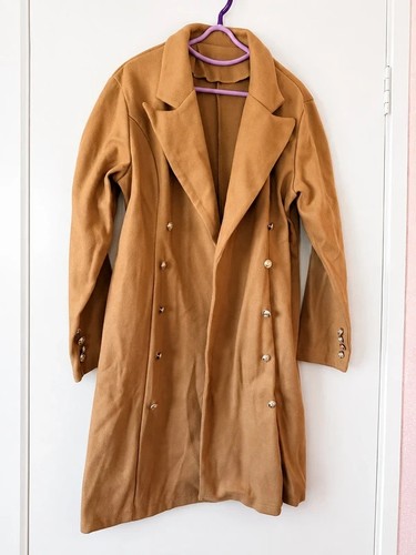 Camel longline double breasted - camel, double-breasted